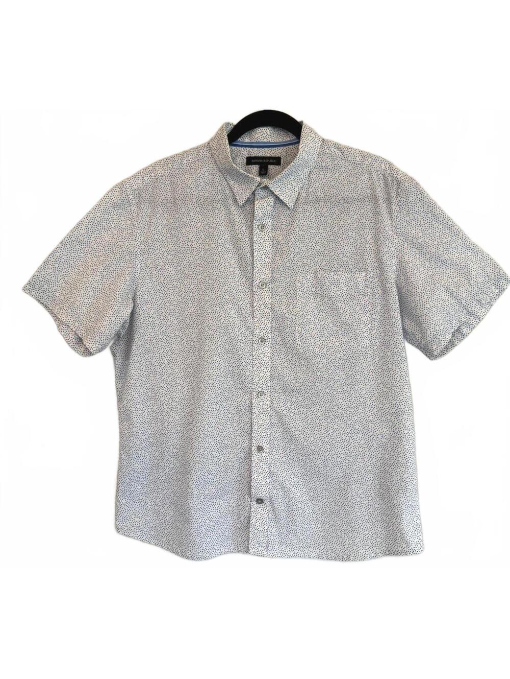 Banana Republic Slim Fit Shirt Mens L Blue Geo Print Short Sleeve Cotton